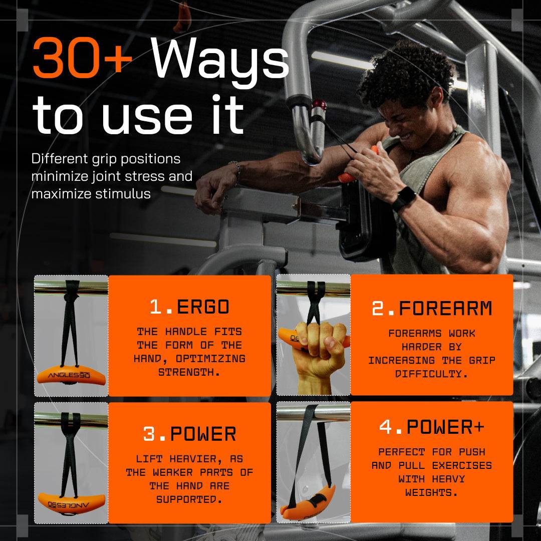 A90 Grips: Dynamic training grips for better grip power, less joint stress, and enhanced muscle stimuli.