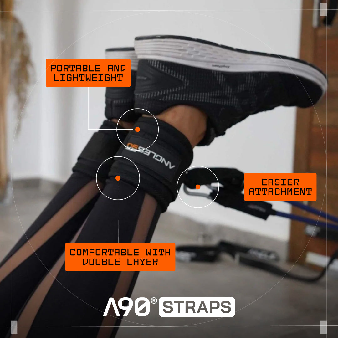 Train legs and rehab wrists anywhere with A90 Ankle Straps. Comes with 2 straps and video workouts.