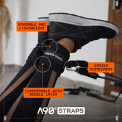 Train legs and rehab wrists anywhere with A90 Ankle Straps. Comes with 2 straps and video workouts.