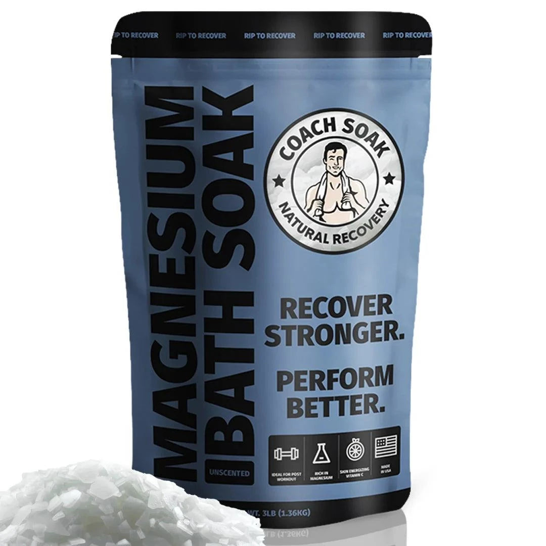 Soothe sore muscles with Coach Soak Magnesium Bath Soak. A clean blend of magnesium, Dead Sea salt, and oils for natural recovery.