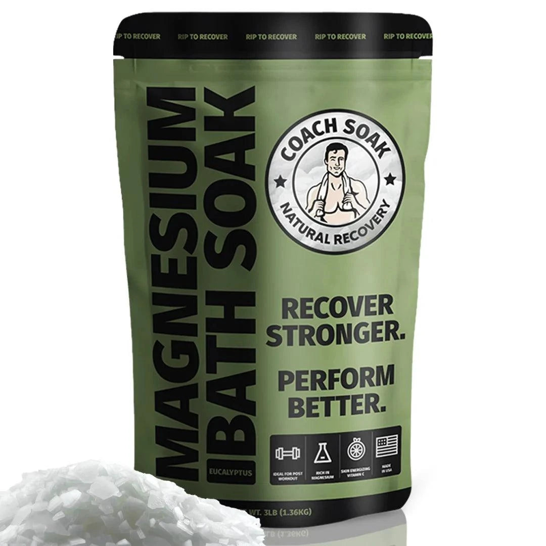 Coach Soak Magnesium Bath Soak soothes muscles with a pure mix of magnesium flakes, mineral salts, and essential oils.