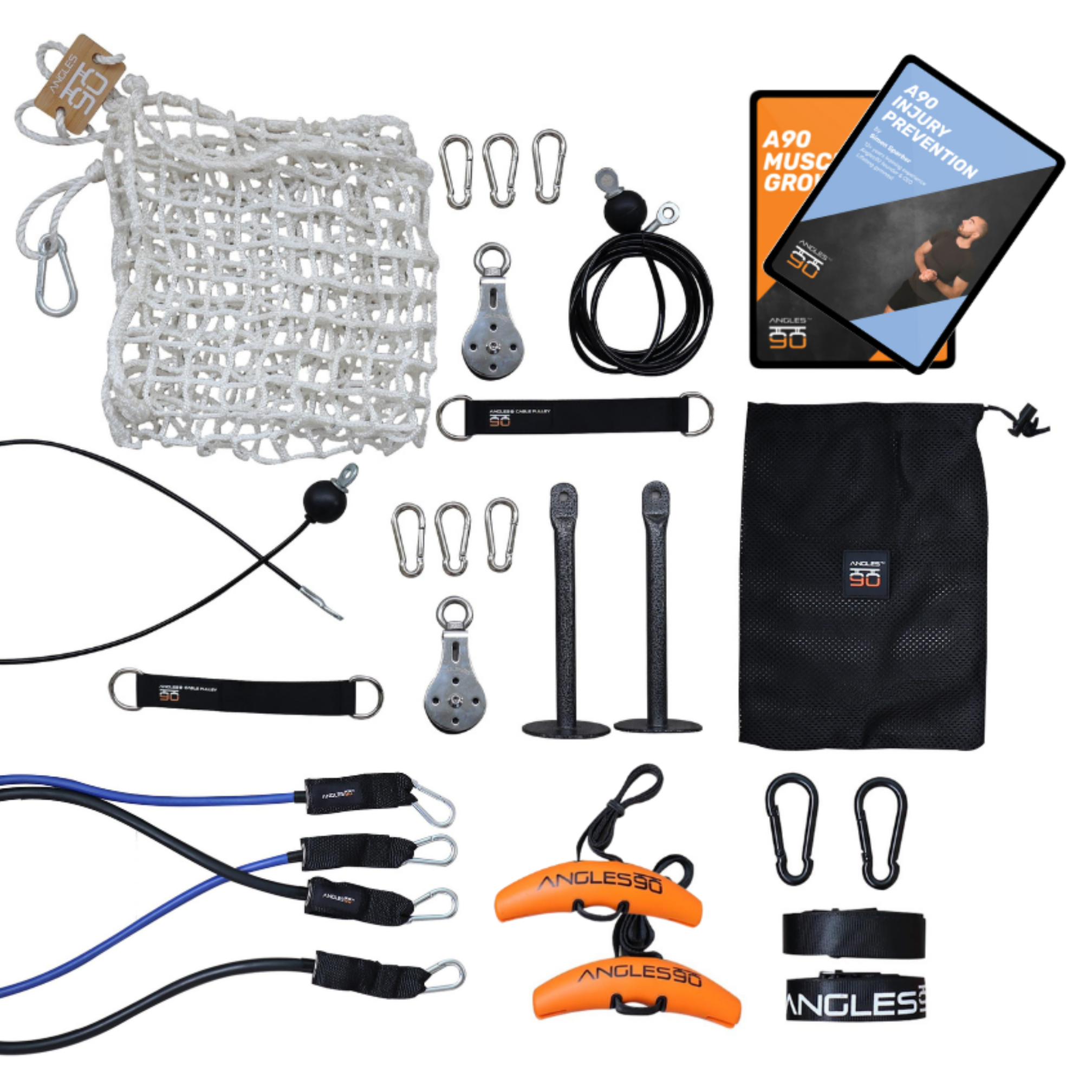 Build a versatile home gym with the A90 Home Gym Set. Grips, pulleys, sling trainer, and resistance bands for a full-body workout.