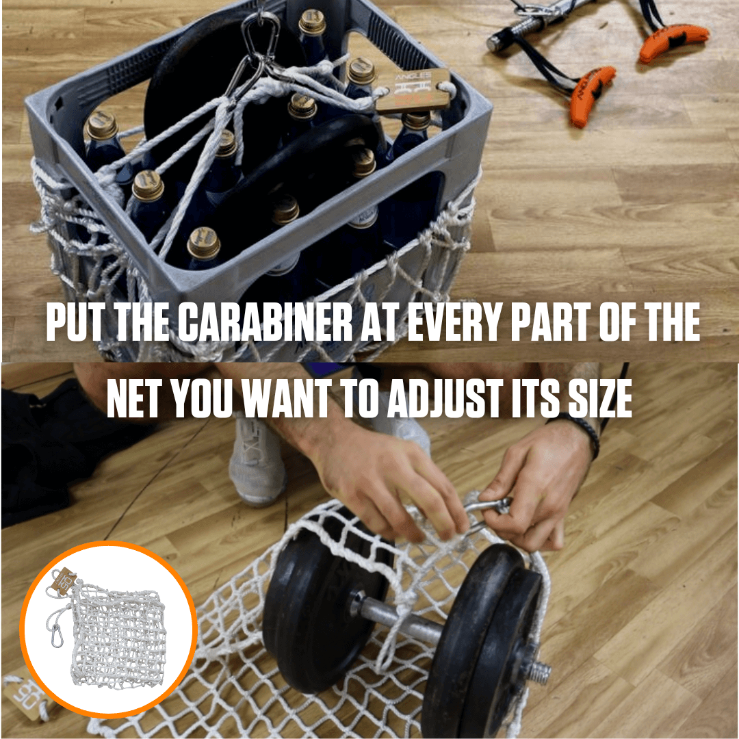 Customize home weights with the A90 Homemade Weight. Durable net, carabiner, and 440lb capacity.
