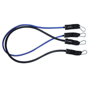 Set of three A90 Resistance Bands in blue and black with metal hooks for strength training.